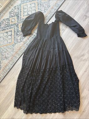 free people black long sleeve dress Free People Black Bell Sleeve Mini Dress with Button Detail Back and S   The Thrifty Hippy